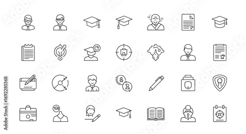 Vector Icons Set of Education Career and Graduation Doodle Line Icon Set. EPS Editable