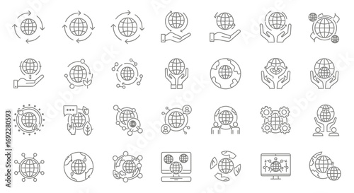 Vector Icons Set of Global Network and Communication Technology Line Icon Set. EPS Editable