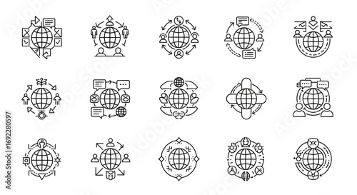 Vector Icons Set of Global Network and Communication Thin Line Icons Set. EPS Editable