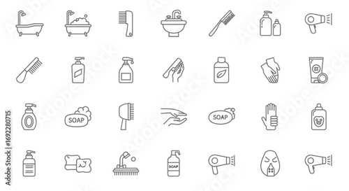 Vector Icons Set of Hand drawn bathroom and personal care icon set vector illustration. EPS Editable
