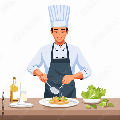Chef Preparing Dish On Wooden Table