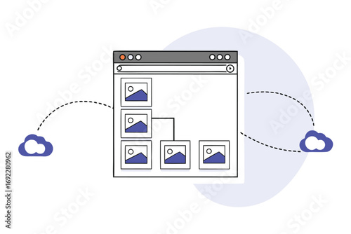 Illustration of a digital interface displays a file structure connected to cloud storage
