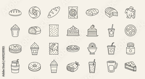 Vector Icons Set of Hand drawn food and drink icon collection set vector illustration. EPS Editable