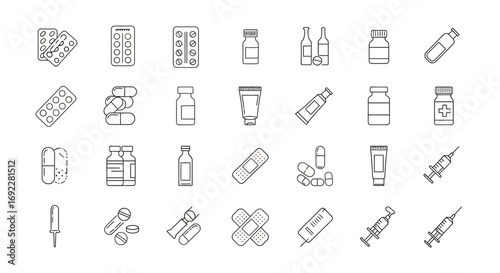 Vector Icons Set of Hand drawn set of medical and pharmacy doodle icons. EPS Editable