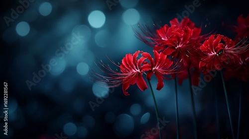 Red flowers in twilight