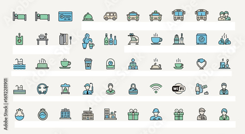Vector Icons Set of Hotel and Travel Services Line Icon Set Collection. EPS Editable