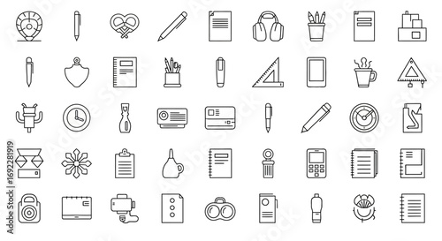 Vector Icons Set of Large collection of office and school stationery line art icons. EPS Editable