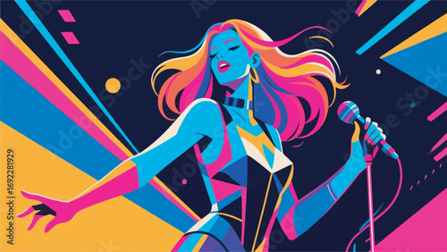 illustration of a female singer, with a bright color palette vector design template