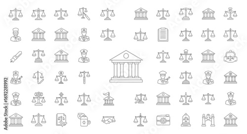 Vector Icons Set of Law and Justice Thin Line Icon Set Collection. EPS Editable