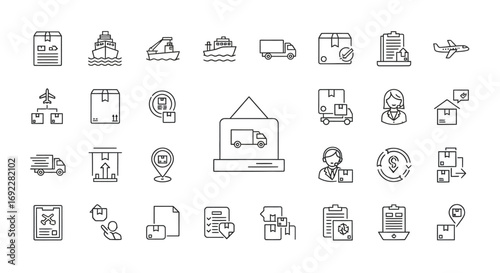 Vector Icons Set of Logistics and Delivery Services Line Icon Set. EPS Editable