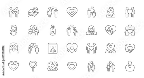 Vector Icons Set of Love Family and Relationship Thin Line Icon Set. EPS Editable