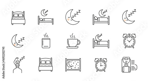 Vector Icons Set of Sleep and Bedtime Hand Drawn Doodle Icon Set Collection. EPS Editable