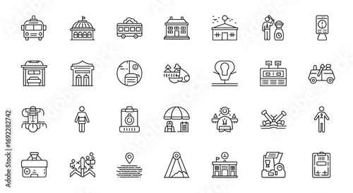 Vector Icons Set of Social Issues Community and Public Services Line Icon Set. EPS Editable