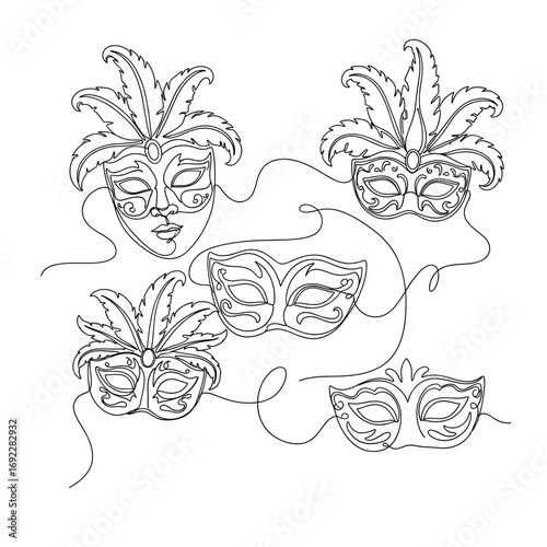 Venetian masks decorated with feathers and ornaments for Mardi Gras