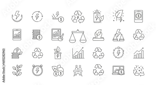 Vector Icons Set of Sustainable development and green economy thin line icon set. EPS Editable