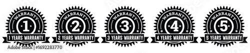Black Warranty Badge Labels for One to Five Year Guarantee Designs