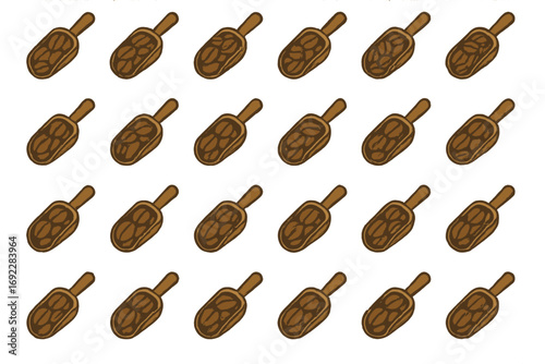 Seamless pattern of hand-drawn brown peanut scoops on mustard yellow background, ideal for packaging, food design, and nut-related branding
