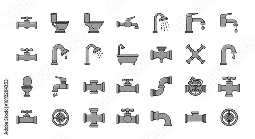 Collection of plumbing icons, representing sanitation