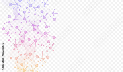 Colorful molecules background with DNA helix, DNA strand, DNA Test. Molecule or atom, neurons. Abstract structure for science, healthcare or medical background, banner. Scientific vector illustration