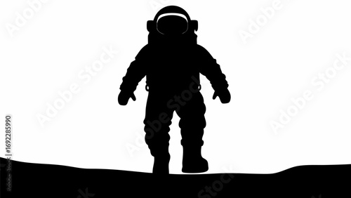 Silhouette of astronaut standing on a surface in space exploration with a white background image view