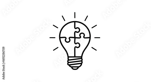 Light bulb with puzzle pieces, a creative solution