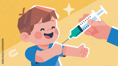 illustration of a small child being injected with a vaccine vector design template