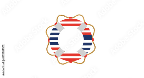 Nautical life preserver ring with rope border and stripes design for marine safety and beach decoration