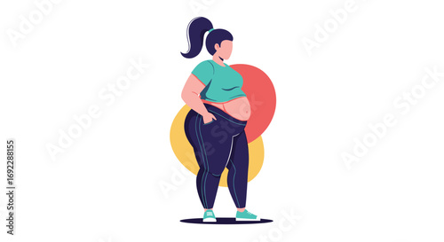 Illustration of a woman with a fuller figure embracing body positivity and self-acceptance in a modern style