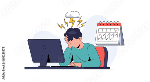 Feeling overwhelmed and stressed by work deadlines and computer tasks causing mental exhaustion