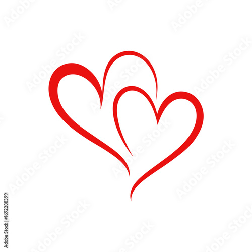 Two intertwined red hearts symbol isolated on transparent background