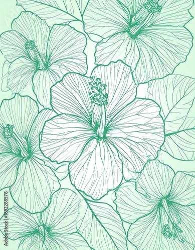 Wallpaper Mural Pastel green hibiscus floral pattern Torontodigital.ca