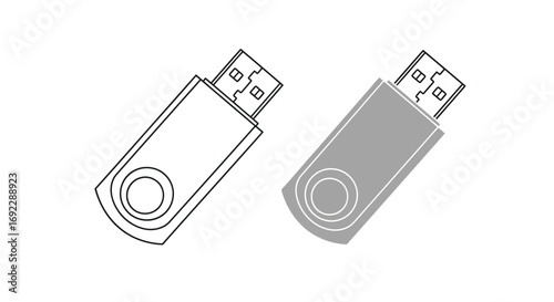 Two usb flash drives, one in color and one outline
