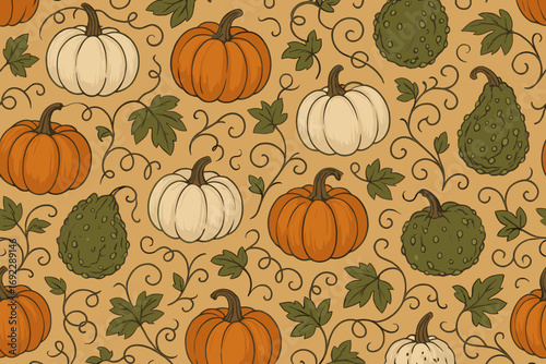 Autumn Pumpkin Pattern with Vines