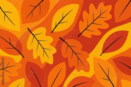 Abstract geometric autumn leaf pattern in flat vector style. Seamless 169 layout with bold lines and warm tones. Ideal for seasonal design, UI, and microstock backgrounds.