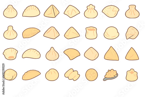 Various types of dumplings displayed in an artistic arrangement for culinary inspiration and cultural representation