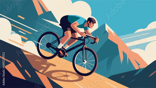 illustration of a cyclist going down a hill vector design template
