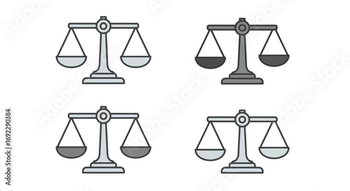 Four scales of justice representing legal balance
