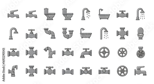 Plumbing fixtures and pipes in a vector format