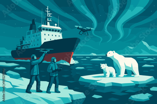 Polar expedition explores Arctic wildlife with drones amidst stunning aurora borealis