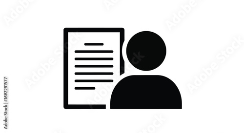 Black icon of person with document for profile concept