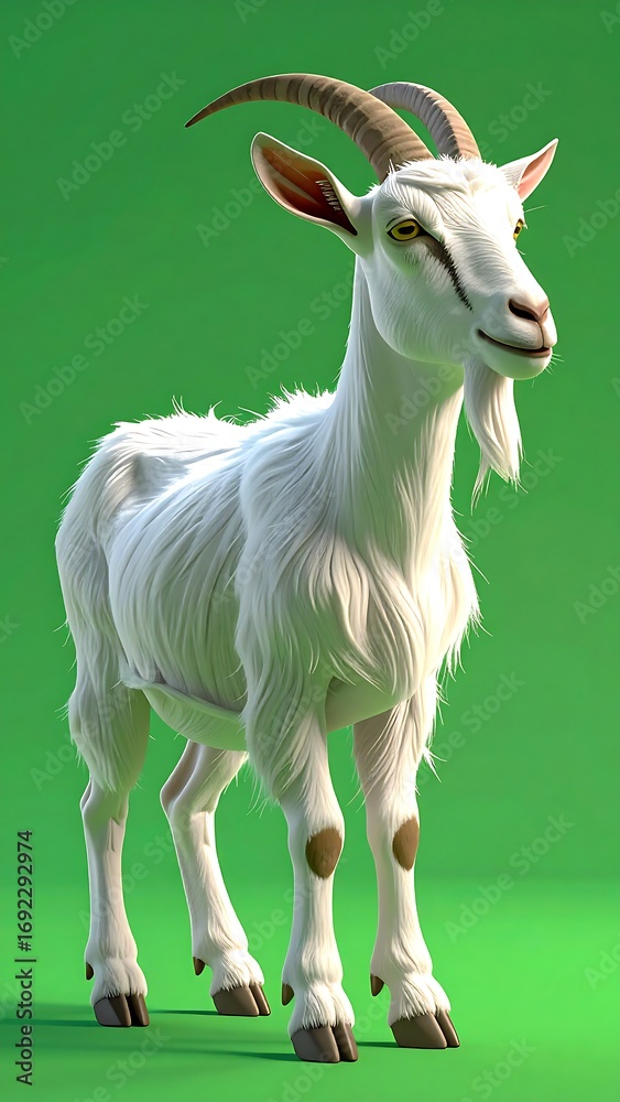 Obraz premium White goat on green backdrop