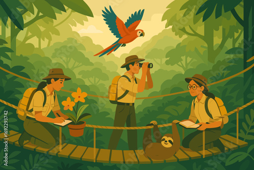 Exploring the lush rainforest with wildlife observations, plant studies, and a sloth encounter during a sunny afternoon