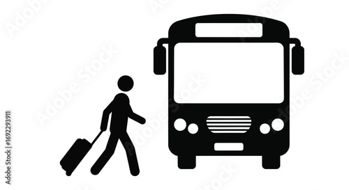 Silhouette of a person with luggage boarding a bus