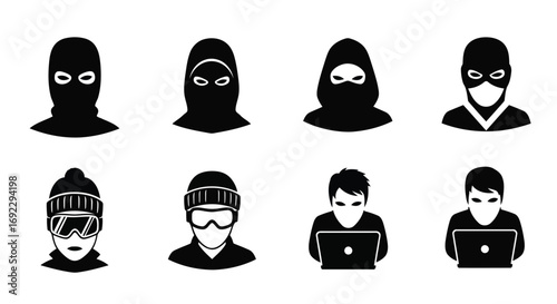 Collection of criminals wearing masks and hoods