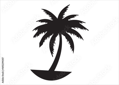 Tropical palm tree silhouette on beach at sunset