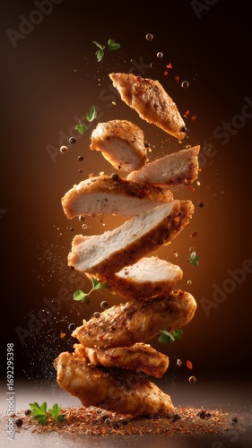 Food photography of chicken fillet pieces stacked on top of each other