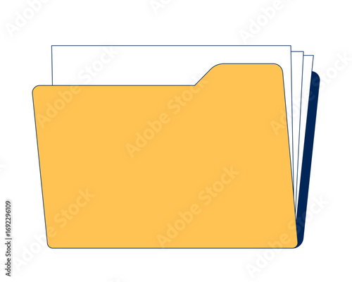 Folder with documents 2D cartoon object. Digital storage. Office work. Record keeping. File organization. Paperwork archive isolated element flat vector clip art on white. Spot illustration
