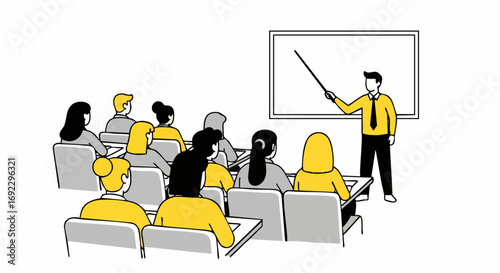 Engaging instructor leading modern classroom presentation, students learning and gaining valuable insights now