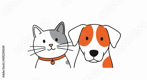 Friendly cartoon cat and dog faces together offer a cute and playful graphic for animal lovers