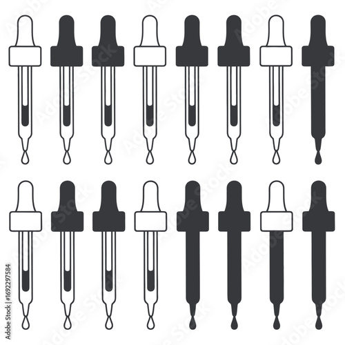Collection of dropper pipettes in outline and solid styles